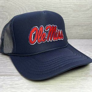 NEW VINTAGE STYLE OLE MISS NAVY BLUE TRUCKER HAT CAP ADULT SIZE C…